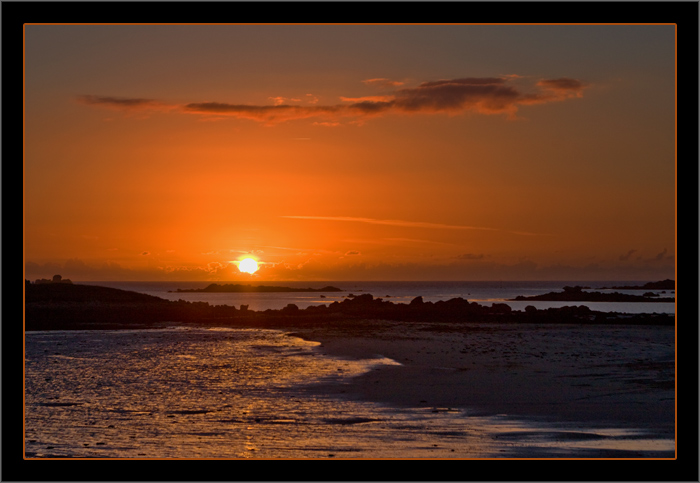 Sonnenuntergang bei Ebbe, Plage de Sainte-Marguerite, Land&eacute;da