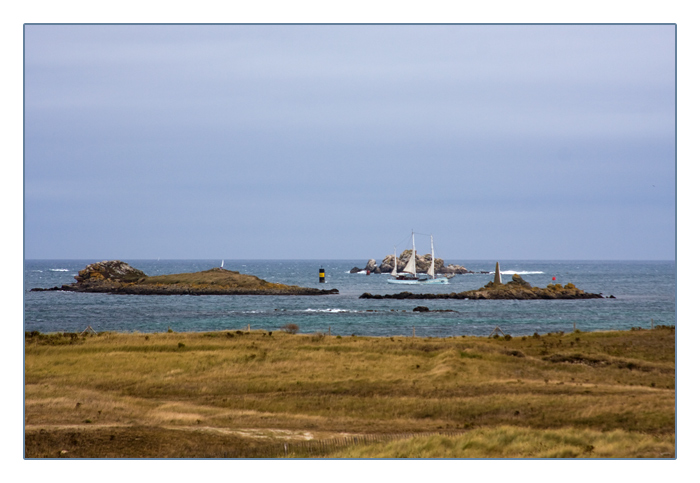 Blick Richtung Ile Vrac'h und Vierge, Plage de Sainte-Marguerite, Land&eacute;da