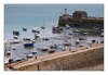 Blick von der felsigen Landzunge "la pointe du Roc" auf den Hafen, Granville, Halbinsel Cotentin, Manche, Normandie